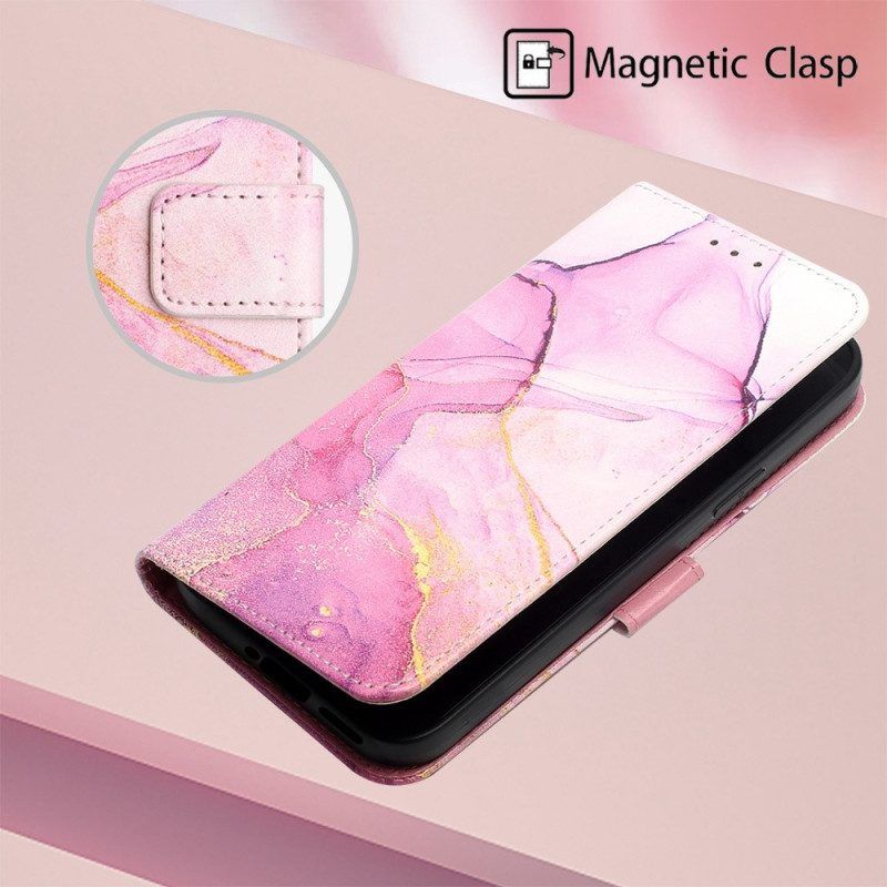 Flip Case Für OnePlus 10T 5G Mit Kordel Streifenmarmor