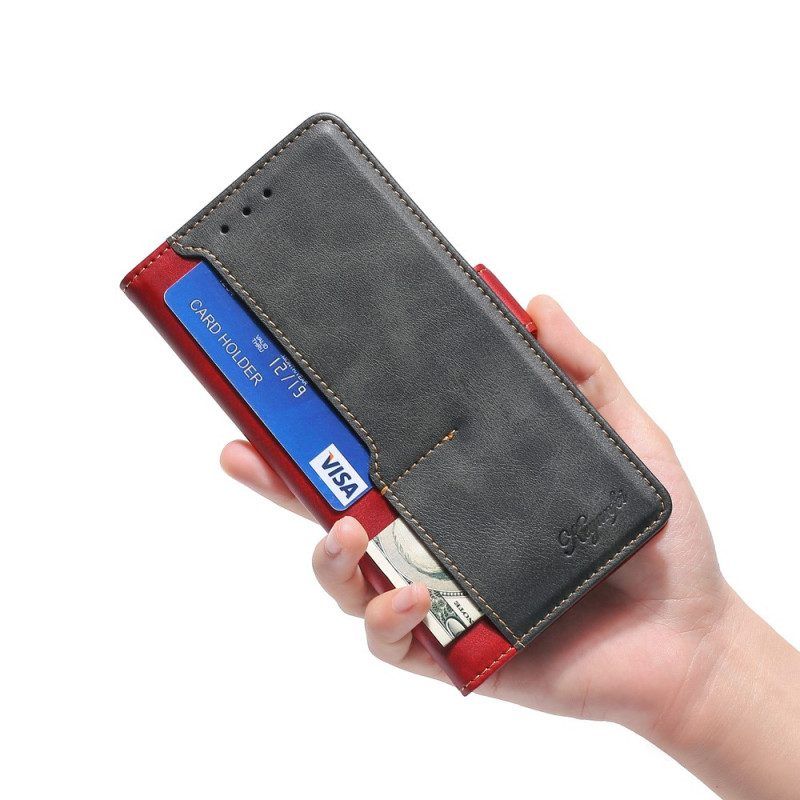 Flip Case Für OnePlus 10T 5G Zweifarbiger Ledereffekt