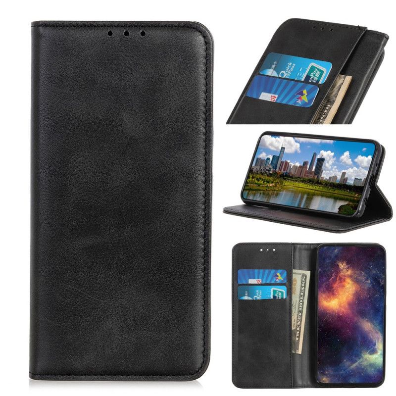 Flip Case Für Samsung Galaxy A31 Schwarz Gespaltenes Leder