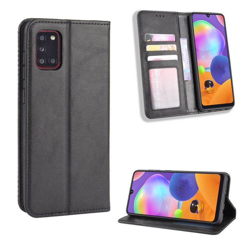 Flip Case Für Samsung Galaxy A31 Schwarz Stilisierter Vintage-Ledereffekt