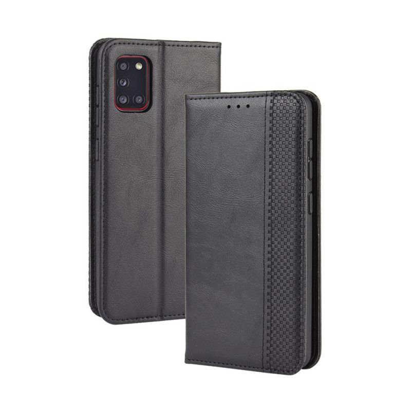 Flip Case Für Samsung Galaxy A31 Schwarz Stilisierter Vintage-Ledereffekt