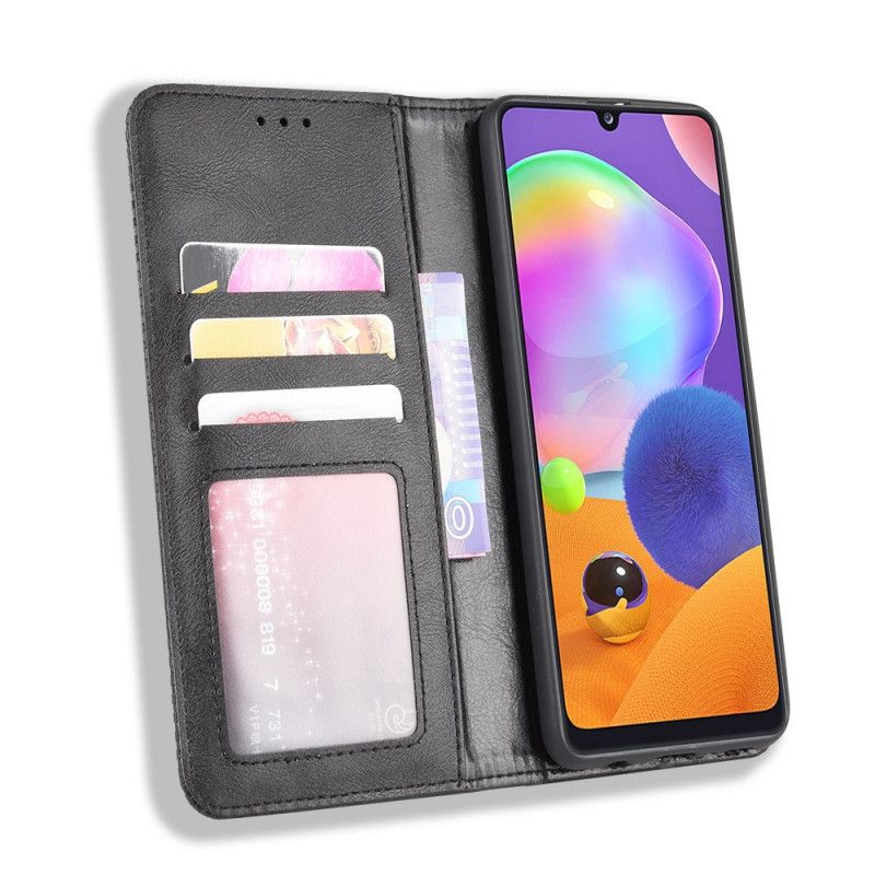 Flip Case Für Samsung Galaxy A31 Schwarz Stilisierter Vintage-Ledereffekt