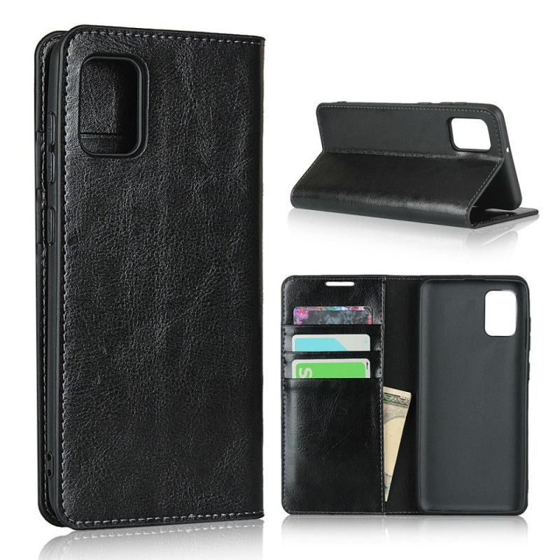 Flip Case Samsung Galaxy A31 Schwarz Echtes Leder