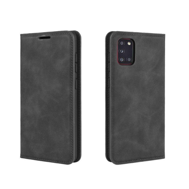 Flip Case Samsung Galaxy A31 Schwarz Handyhülle Weicher Ledereffekt