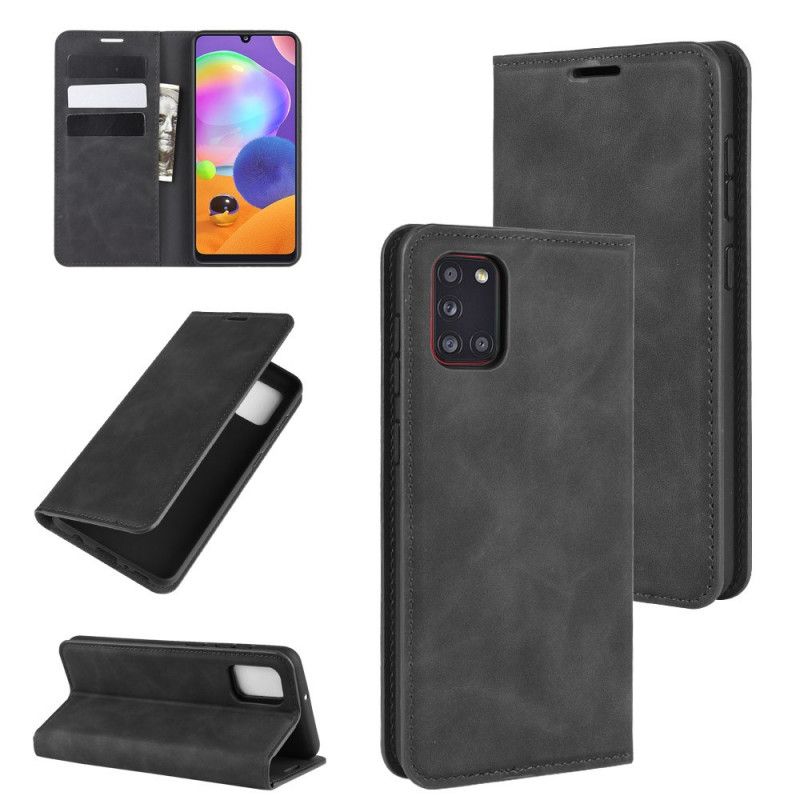 Flip Case Samsung Galaxy A31 Schwarz Handyhülle Weicher Ledereffekt