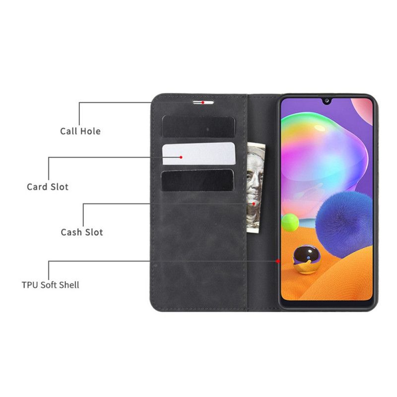 Flip Case Samsung Galaxy A31 Schwarz Handyhülle Weicher Ledereffekt