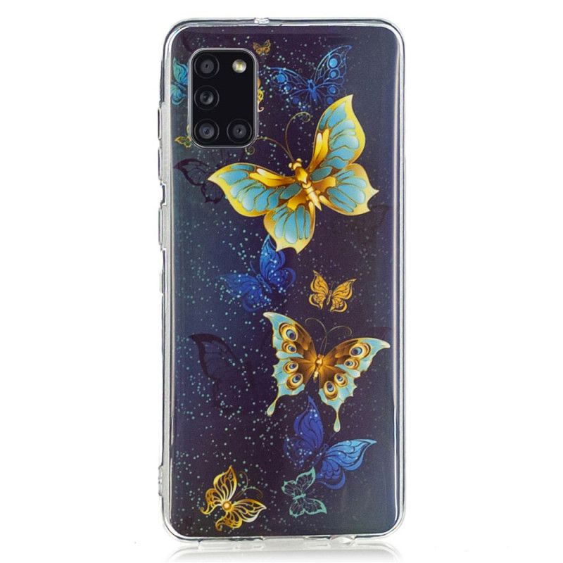 Hülle Samsung Galaxy A31 Dunkelblau Fluoreszierende Schmetterlingsreihe