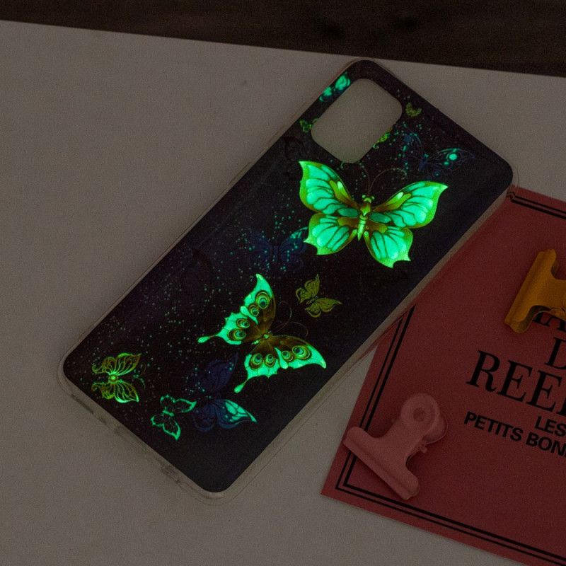 Hülle Samsung Galaxy A31 Dunkelblau Fluoreszierende Schmetterlingsreihe