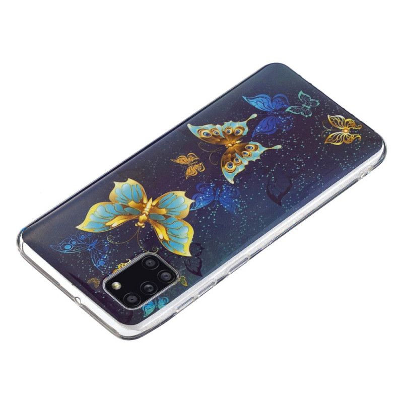 Hülle Samsung Galaxy A31 Dunkelblau Fluoreszierende Schmetterlingsreihe