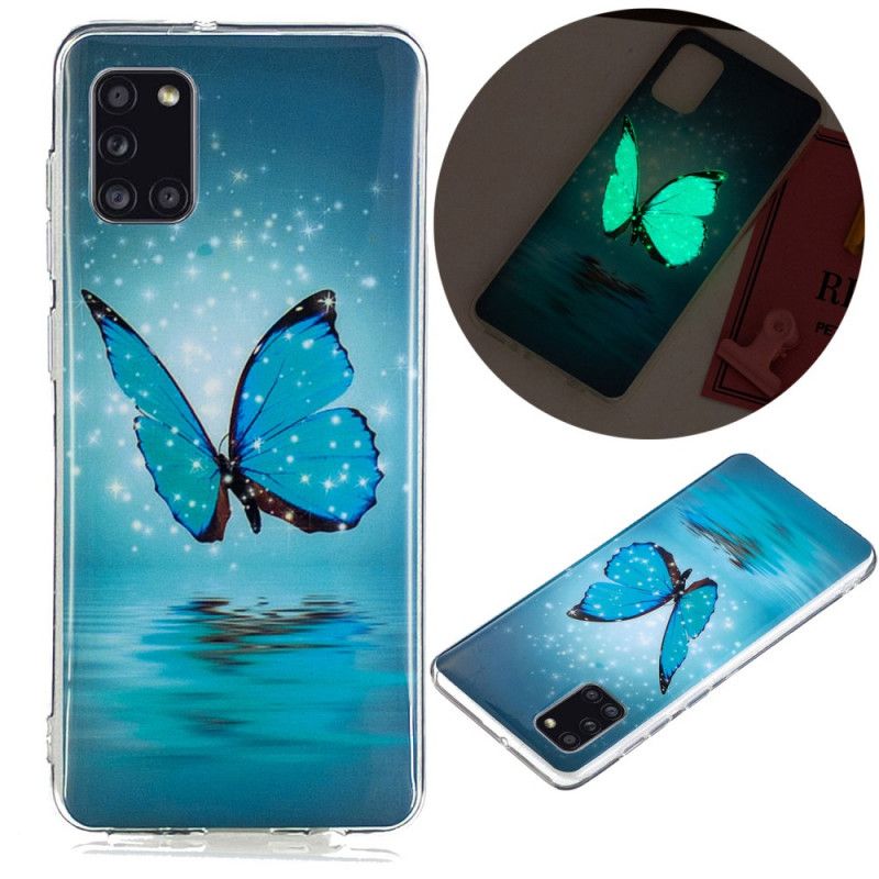 Hülle Samsung Galaxy A31 Handyhülle Fluoreszierender Blauer Schmetterling