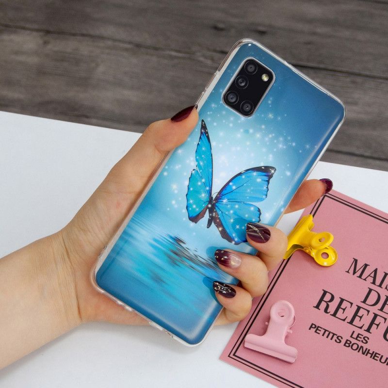 Hülle Samsung Galaxy A31 Handyhülle Fluoreszierender Blauer Schmetterling