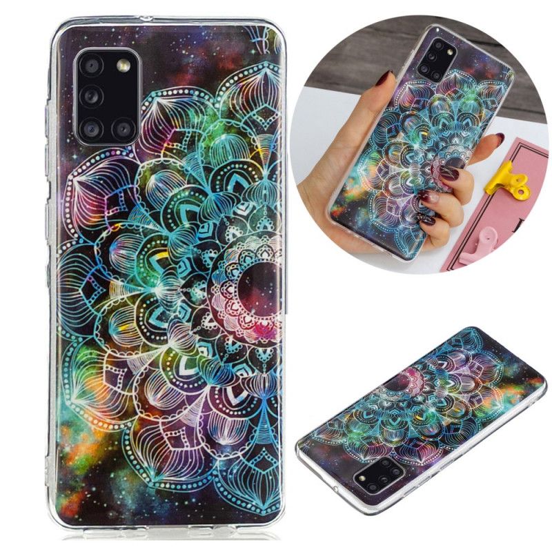 Hülle Samsung Galaxy A31 Schwarz Fluoreszierende Blumenserie