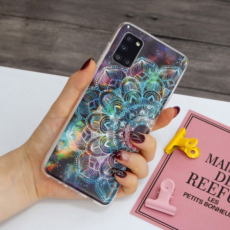 Hülle Samsung Galaxy A31 Schwarz Fluoreszierende Blumenserie