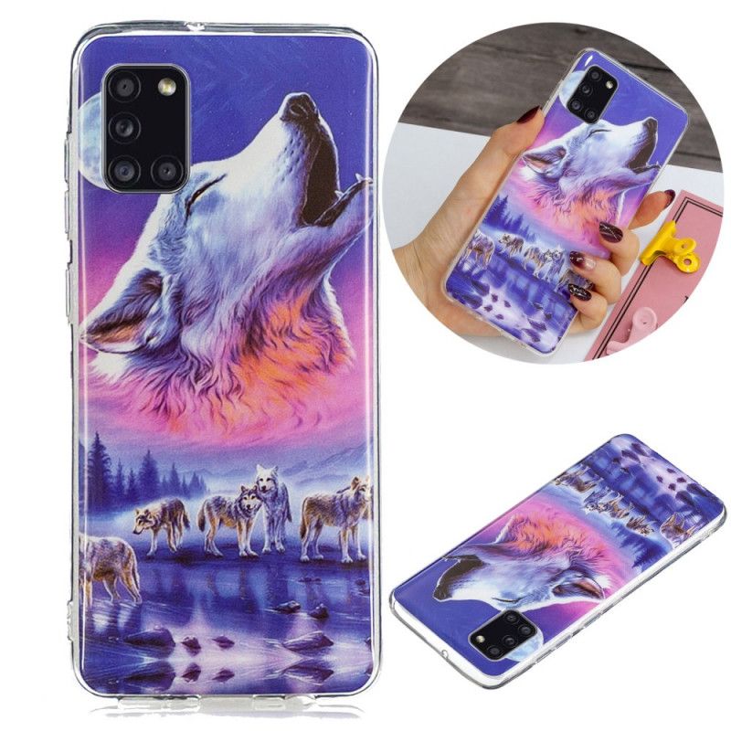 Hülle Samsung Galaxy A31 Schwarz Fluoreszierende Wolfsreihe