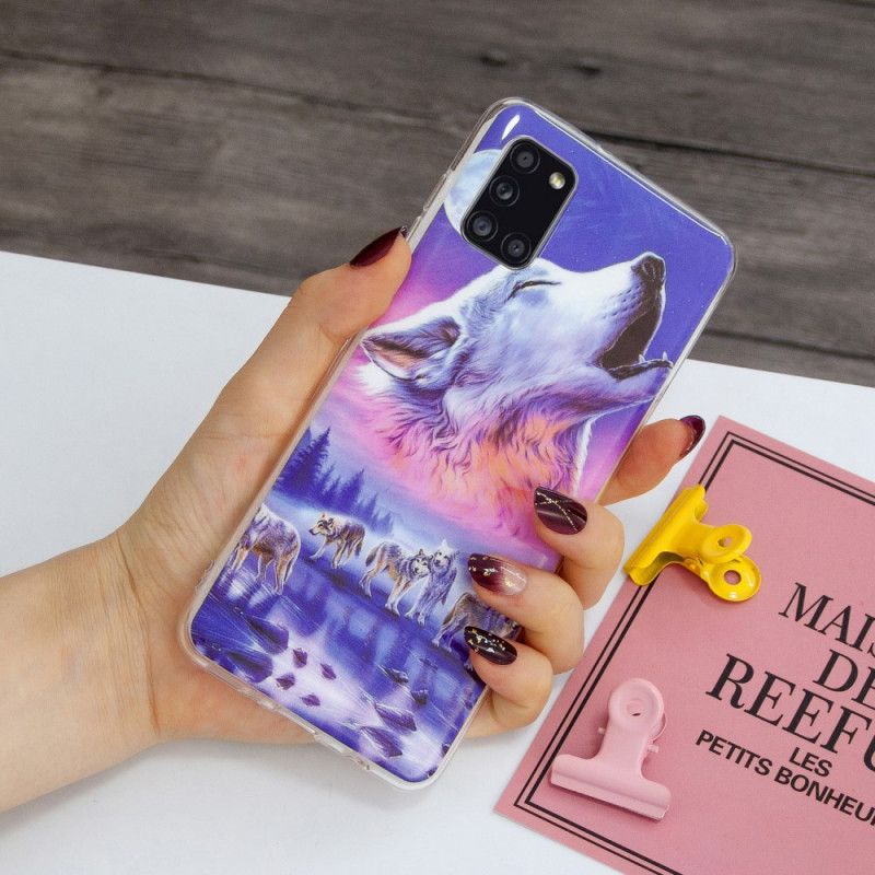 Hülle Samsung Galaxy A31 Schwarz Fluoreszierende Wolfsreihe