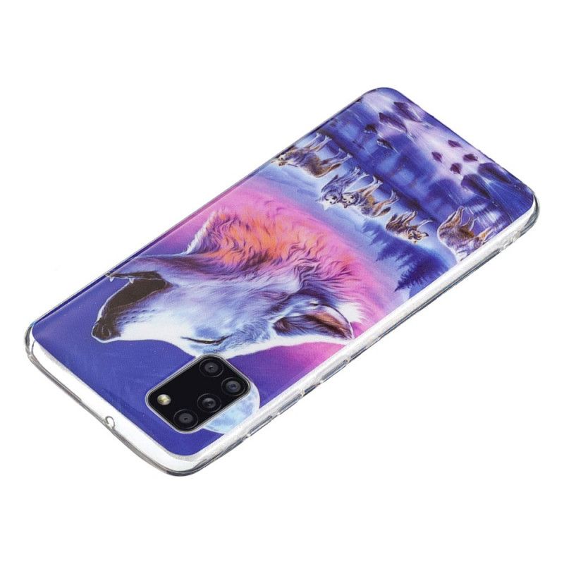 Hülle Samsung Galaxy A31 Schwarz Fluoreszierende Wolfsreihe