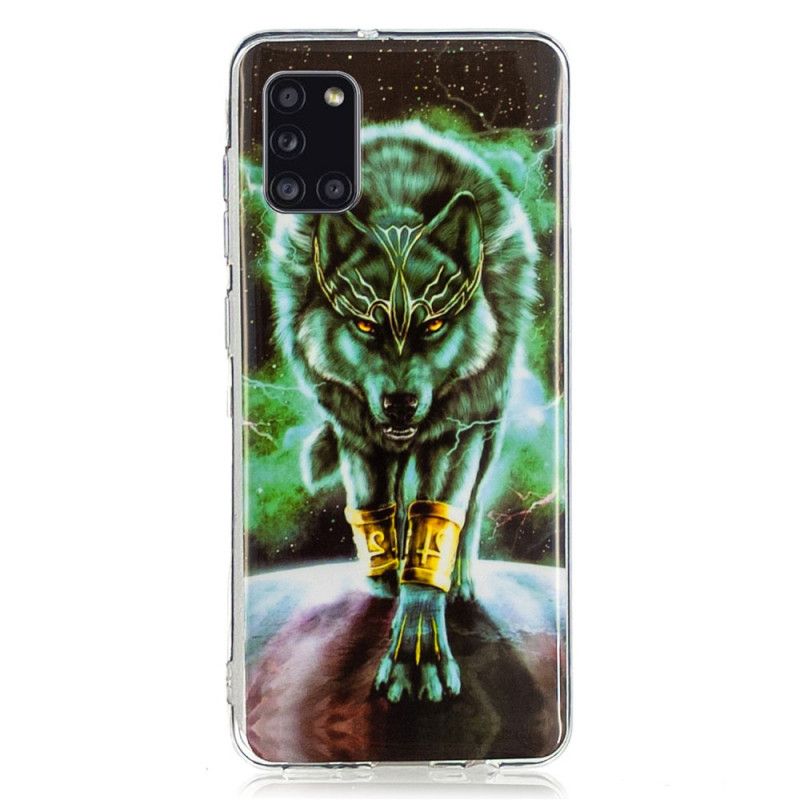 Hülle Samsung Galaxy A31 Schwarz Fluoreszierende Wolfsreihe