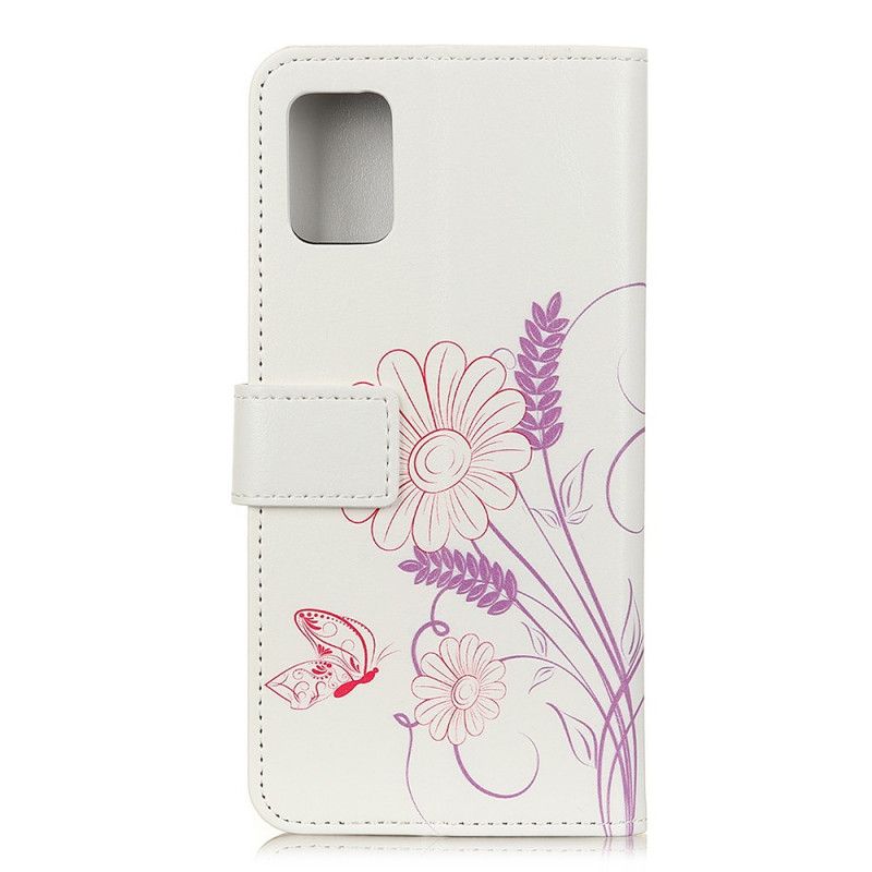 Lederhüllen Für Samsung Galaxy A31 Schmetterlinge Und Blumen Zeichnen