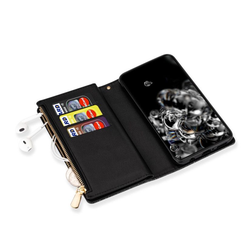 Lederhüllen Für Samsung Galaxy A31 Schwarz Brieftasche Mit Pailletten