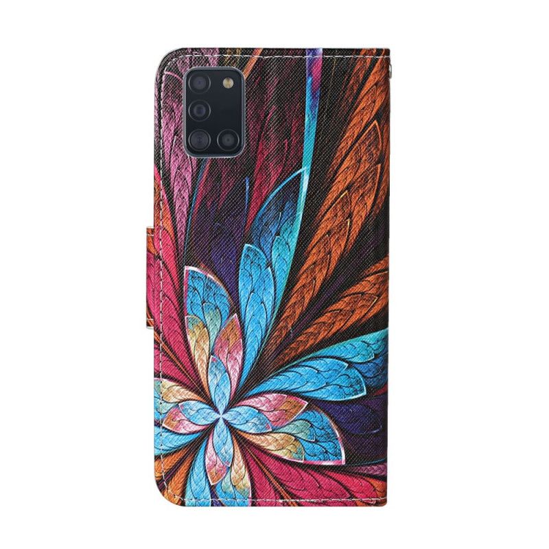 Lederhüllen Samsung Galaxy A31 Farbige Blätter Mit Riemen