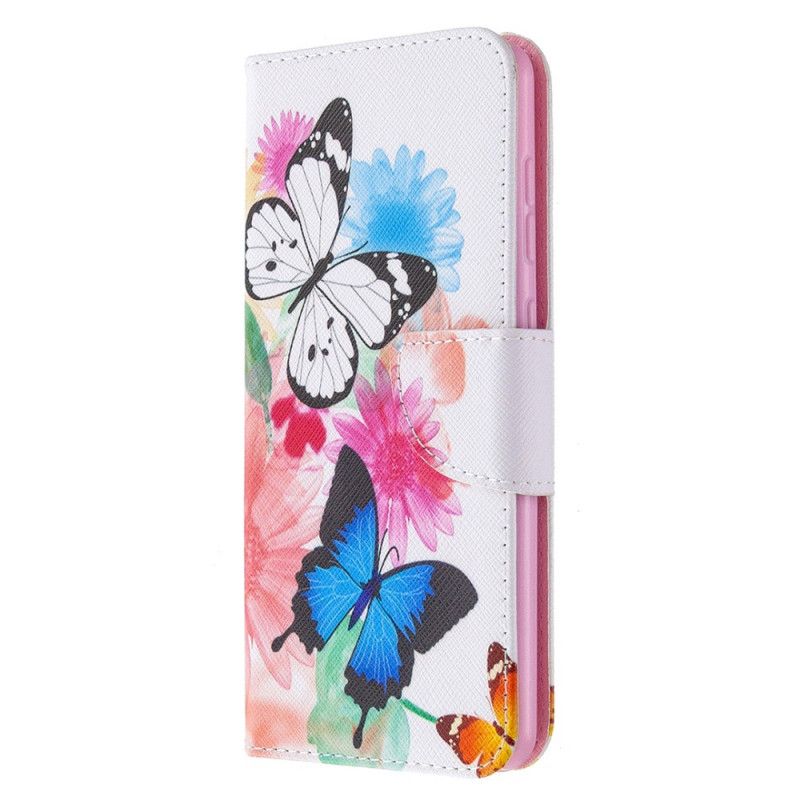 Lederhüllen Samsung Galaxy A31 Magenta Bemalte Schmetterlinge Und Blumen