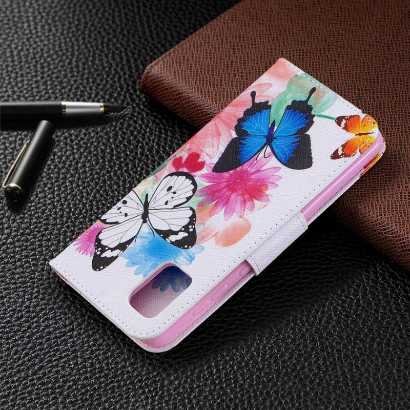 Lederhüllen Samsung Galaxy A31 Magenta Bemalte Schmetterlinge Und Blumen
