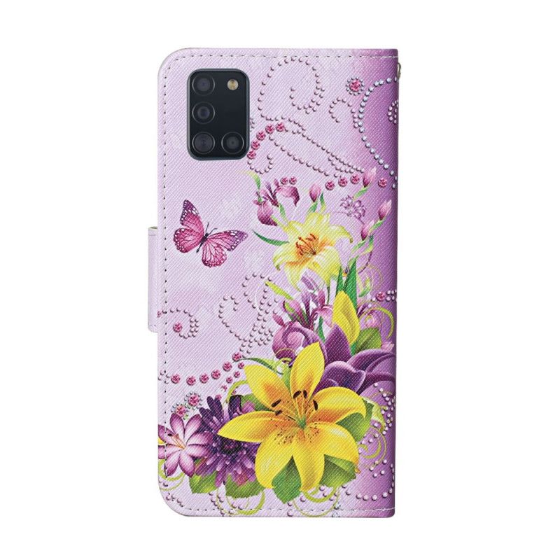 Lederhüllen Samsung Galaxy A31 Magenta Handyhülle Meisterhafte Blumen Mit Tanga