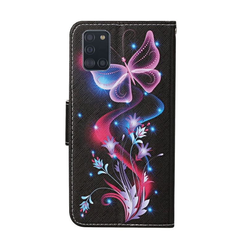 Lederhüllen Samsung Galaxy A31 Schwarz Handyhülle Schmetterlinge Und Tanga
