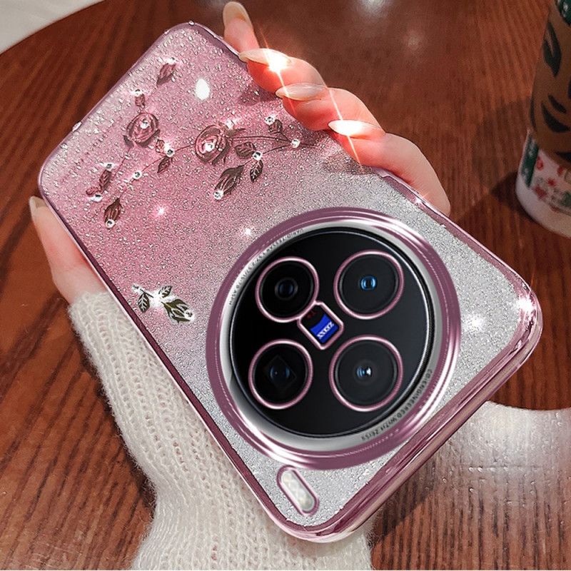 Hülle Vivo X200 Hülle Mit Blumen Und Strasssteinen
