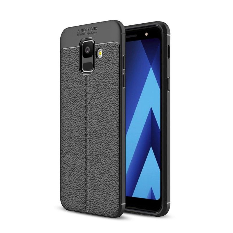 Hülle Samsung Galaxy A6 Schwarz Doppellinien-Litschileder-Effekt