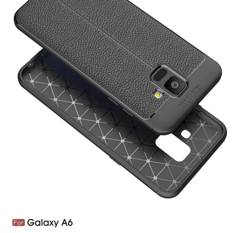 Hülle Samsung Galaxy A6 Schwarz Doppellinien-Litschileder-Effekt