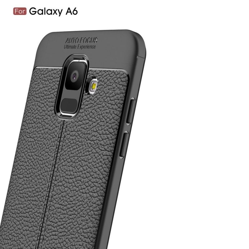 Hülle Samsung Galaxy A6 Schwarz Doppellinien-Litschileder-Effekt