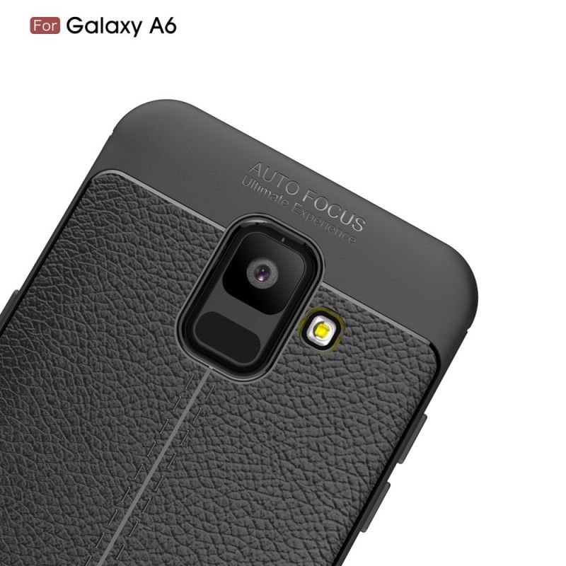 Hülle Samsung Galaxy A6 Schwarz Doppellinien-Litschileder-Effekt