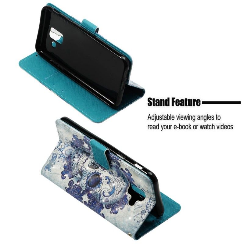 Lederhüllen Für Samsung Galaxy A6 3D Blauer Schädel