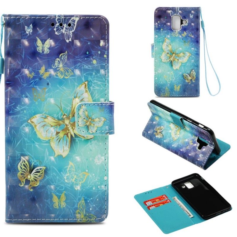 Lederhüllen Für Samsung Galaxy A6 3D Goldene Schmetterlinge