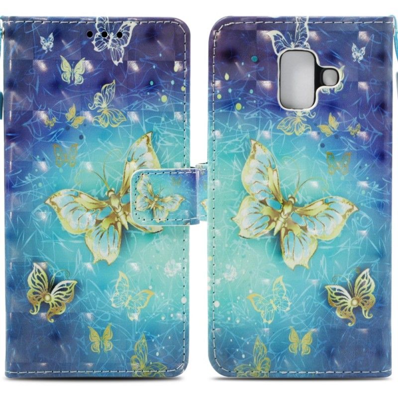 Lederhüllen Für Samsung Galaxy A6 3D Goldene Schmetterlinge