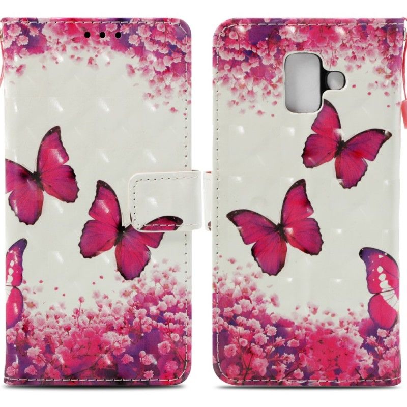 Lederhüllen Für Samsung Galaxy A6 3D Rote Schmetterlinge