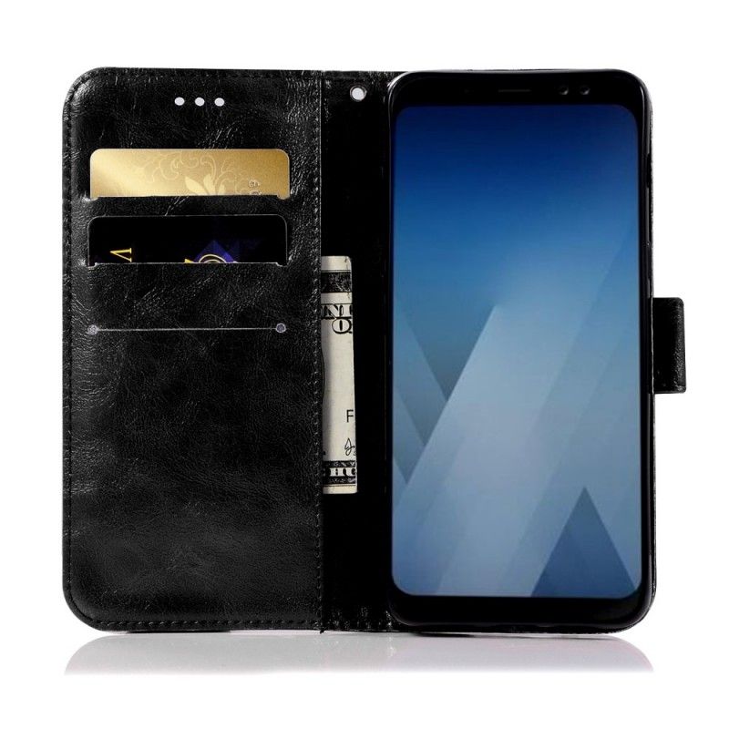 Lederhüllen Samsung Galaxy A6 Dunkelrot Handyhülle Vintage Ledereffekt Mit Riemen