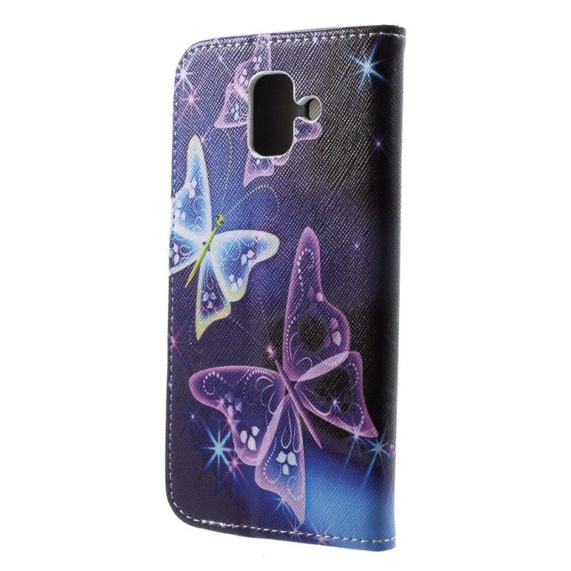 Lederhüllen Samsung Galaxy A6 Hellblau Schmetterlinge