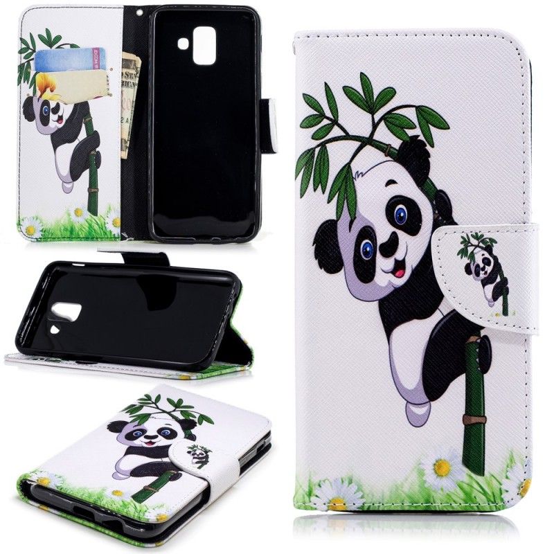 Lederhüllen Samsung Galaxy A6 Panda Auf Bambus