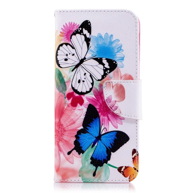 Lederhüllen Samsung Galaxy A6 Pink Bemalte Schmetterlinge Und Blumen