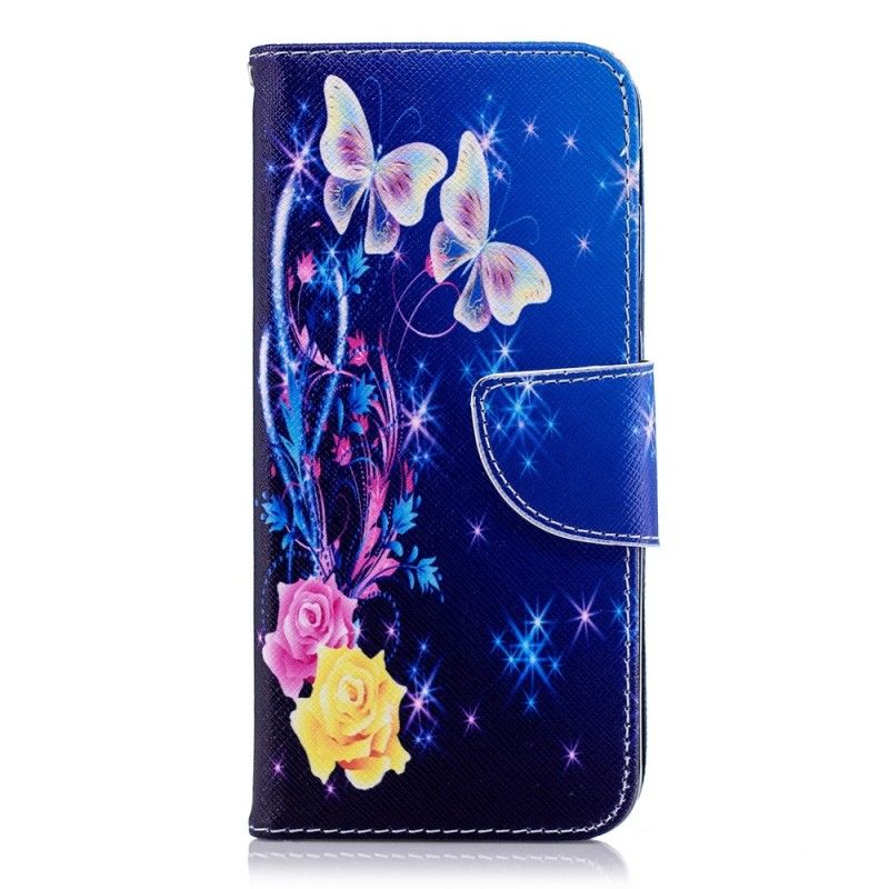 Lederhüllen Samsung Galaxy A6 Pink Schmetterlinge In Der Nacht