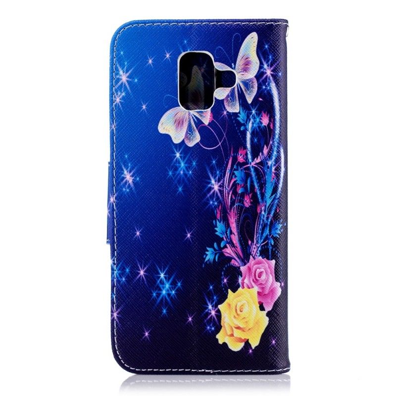 Lederhüllen Samsung Galaxy A6 Pink Schmetterlinge In Der Nacht