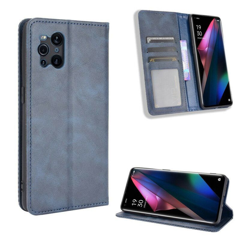 Schutzhülle Für Oppo Find X3 Pro Flip Case Stilisierter Vintage-ledereffekt