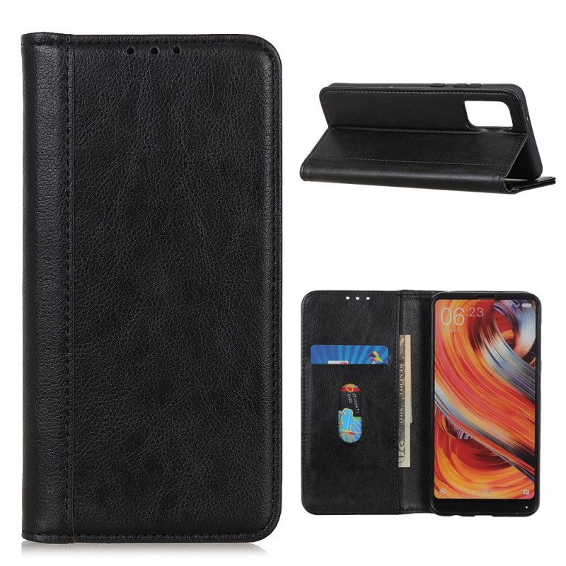 Flip Case Huawei P Smart 2021 Schwarz Farbiges Geteiltes Litschileder