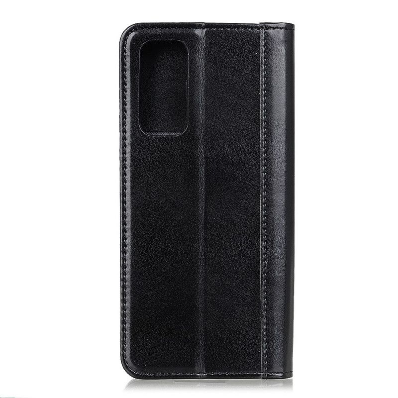 Flip Case Huawei P Smart 2021 Schwarz Handyhülle Glänzendes Spaltleder