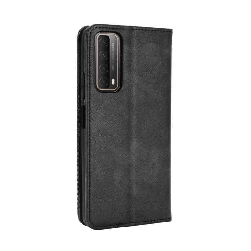 Flip Case Huawei P Smart 2021 Schwarz Handyhülle Stilisierter Vintage-Ledereffekt