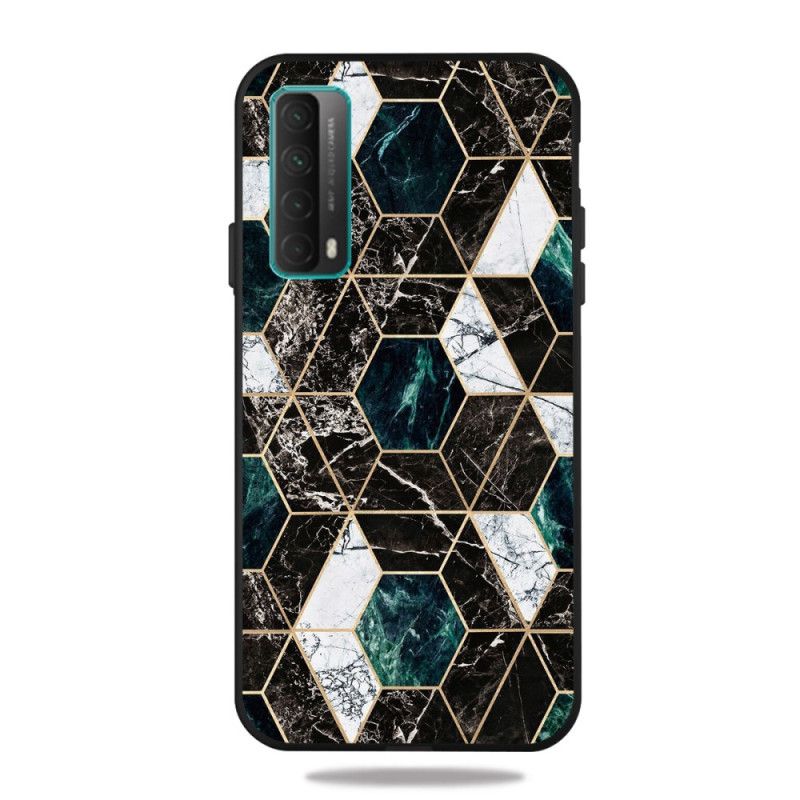 Hülle Für Huawei P Smart 2021 Schwarz Marmor Mit Dunkler Geometrie