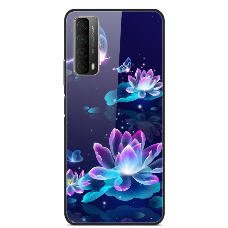 Hülle Huawei P Smart 2021 Dunkelblau Ausgefallene Blumen Aus Gehärtetem Glas