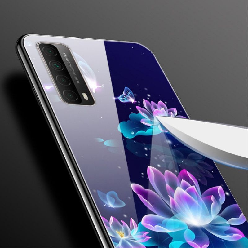 Hülle Huawei P Smart 2021 Dunkelblau Ausgefallene Blumen Aus Gehärtetem Glas